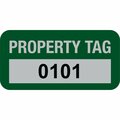 Lustre-Cal Property ID Label PROPERTY TAG5 Alum Green 1.50in x 0.75in  Serialized 0101-0200, 100PK 253769Ma1G0101